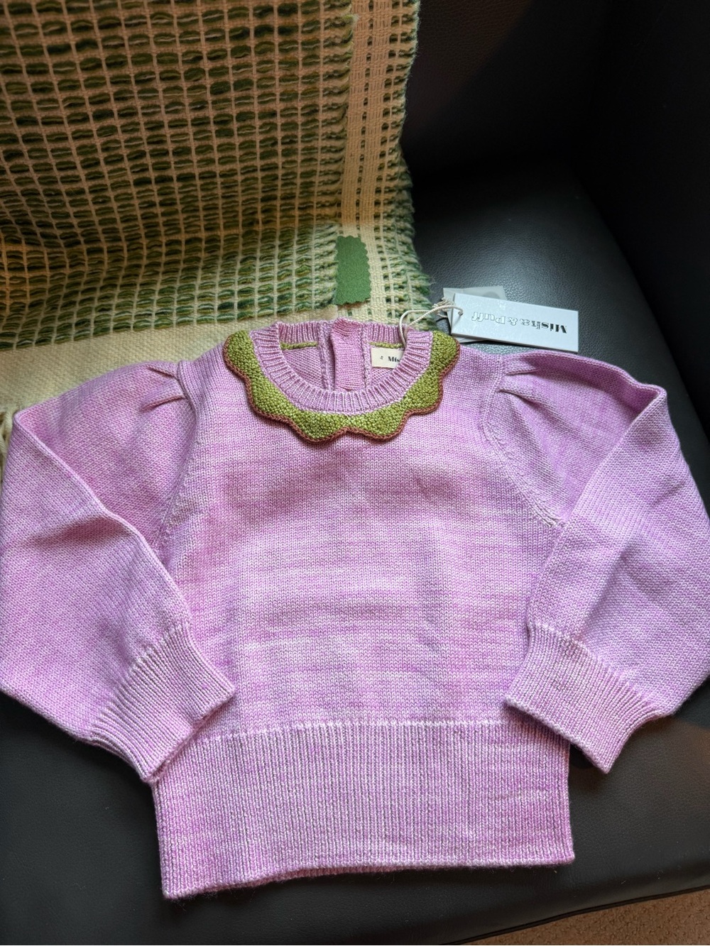 NWT Misha & Puff Mini Rodini Lavender Knit Sweater with Green Scallop Collar - Picture 7 of 7